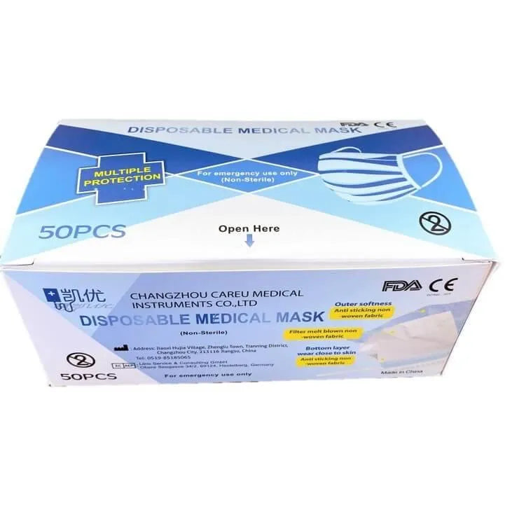 3 Boxes Disposable Medical Face Mask 3-Ply Earloop (50 Pieces) + 1 Box Free - Buy at New Green Nutrition
