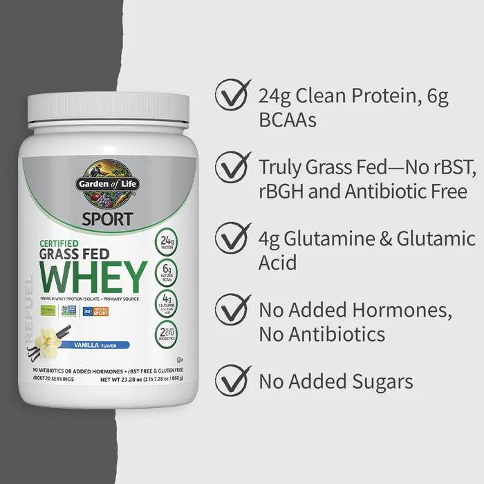 SPORT Certified Grass Fed Whey Powder - Vanilla (22.57 oz) - Buy at New Green Nutrition