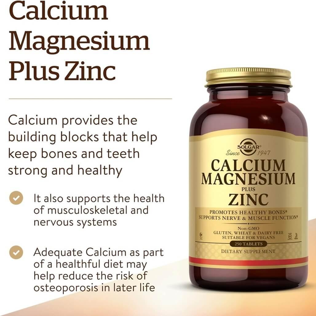 Solgar Calcium Magnesium Plus Zinc (250 Tablets) - Buy at New Green Nutrition