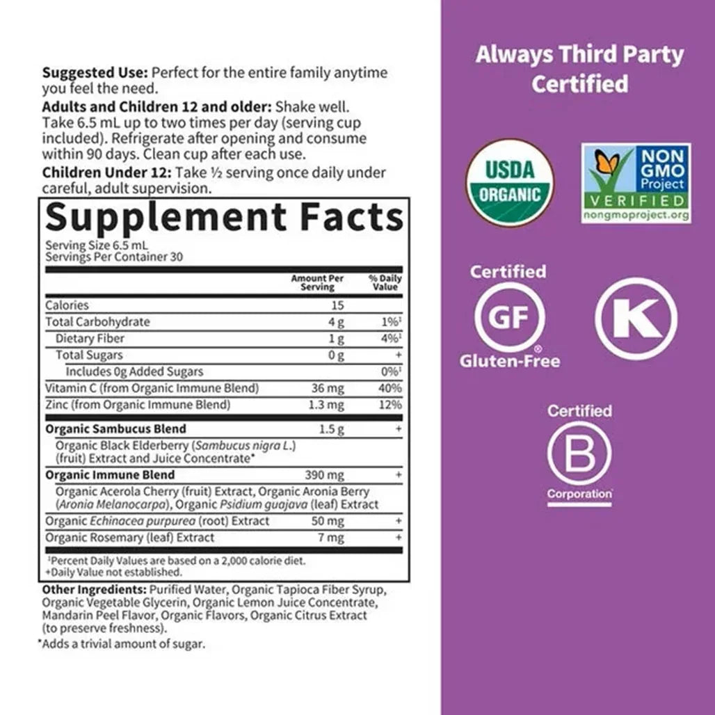 Garden of Life Organics Elderberry immune Syrup (6.59 oz) - Buy at New Green Nutrition