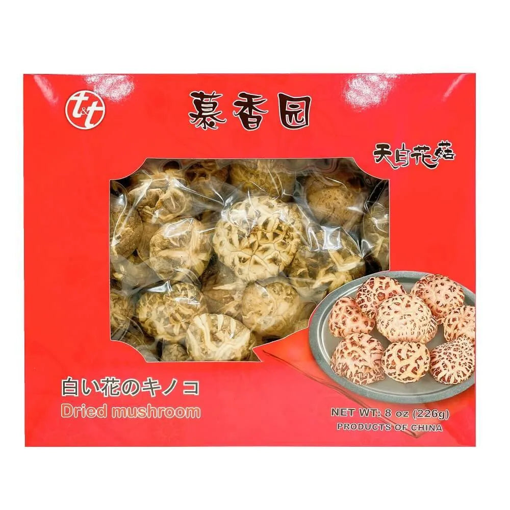 Premium Grade Dried White Shiitake Mushrooms Large (8oz. Gift Box) - Buy at New Green Nutrition