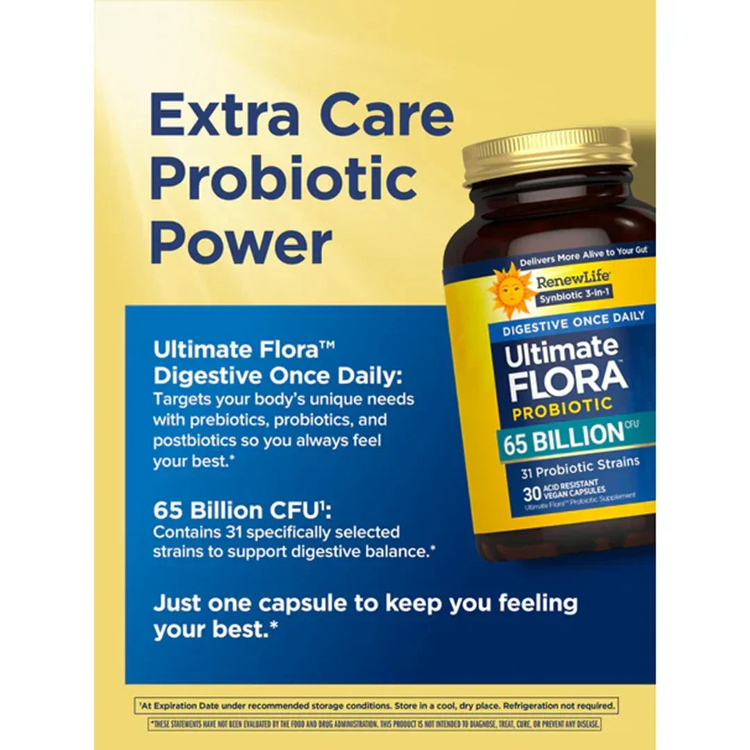 Renew Life Ultimate Flora 65 Billion (30 Acid Resistant Vegan Capsules) - Buy at New Green Nutrition
