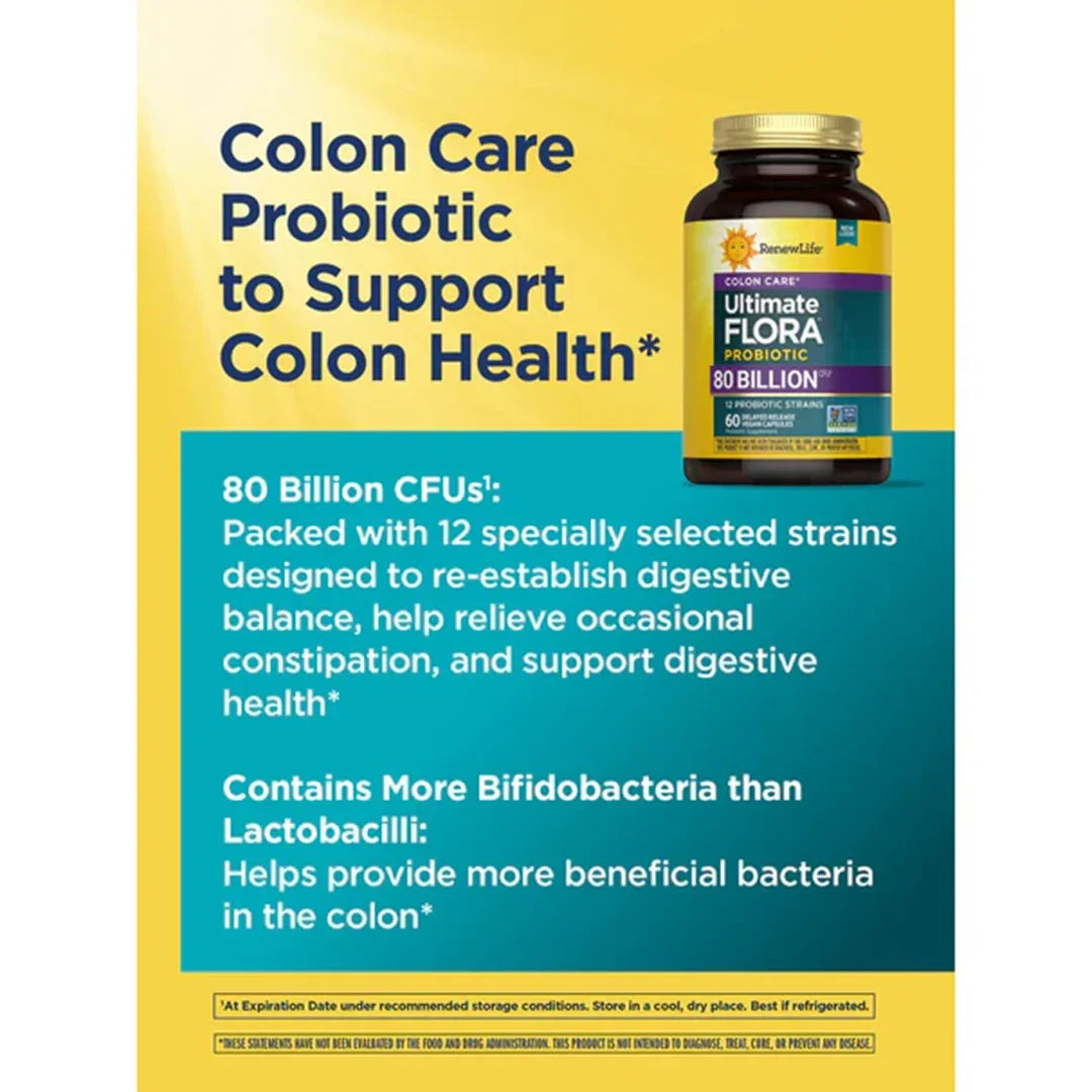 Renew Life Ultimate Flora Colon Care 80 Billion (60 Delayed Release Vegan Capsules) - Buy at New Green Nutrition