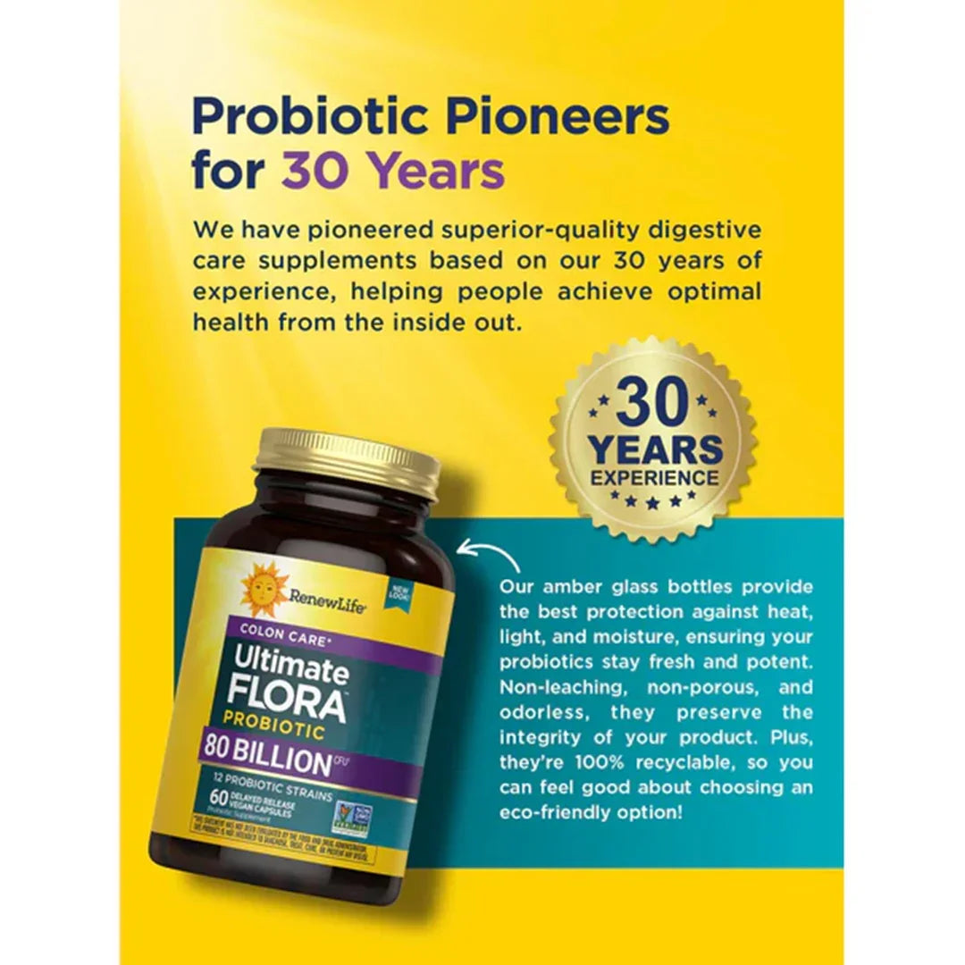 Renew Life Ultimate Flora Colon Care 80 Billion (60 Delayed Release Vegan Capsules) - Buy at New Green Nutrition