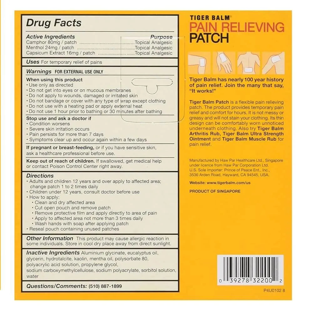 Tiger Balm Pain Relieving Patch (5 Patches) - Buy at New Green Nutrition